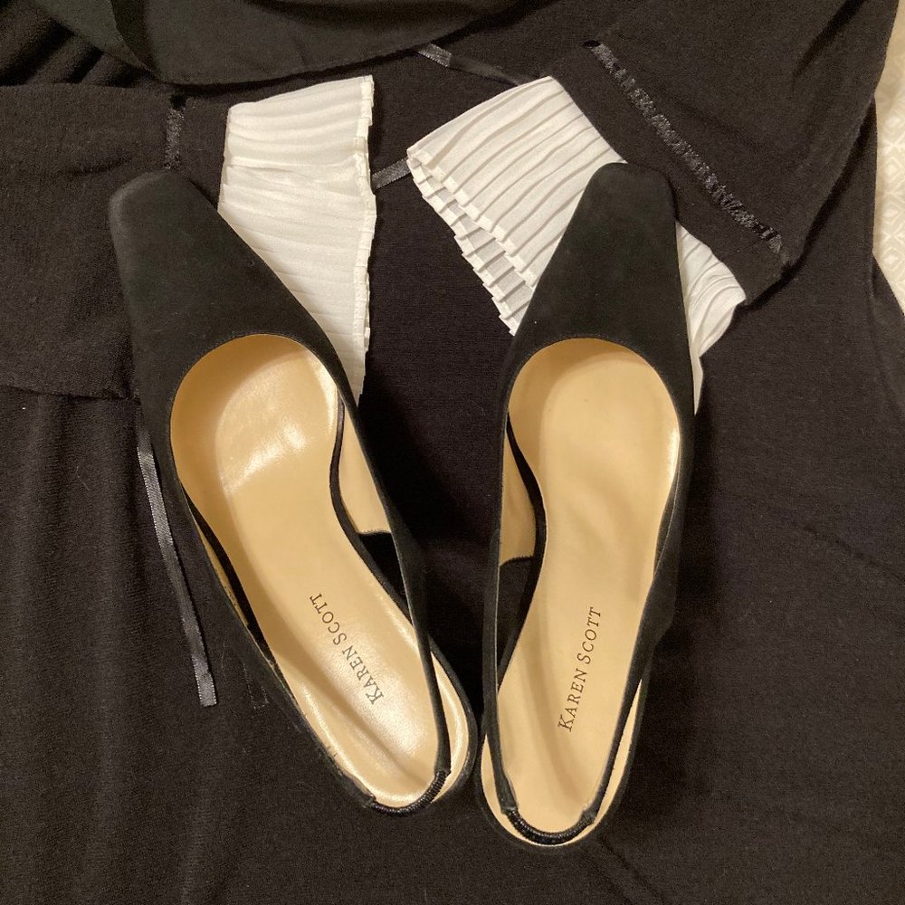 Black Suede Sling-backs Square Toe Karen Scott NWOB Size 8.5M - Picture 4 of 13